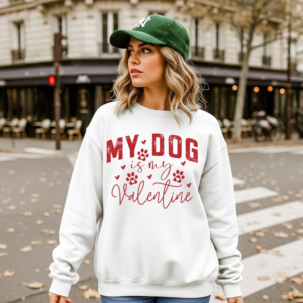 Valentine’s day sweatshirt My Dog is My Valentine' cozy XXL 2XL-3XL white new